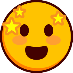 Un emoji sonriente con mejillas sonrojadas y estrellas alrededor de su cabeza.