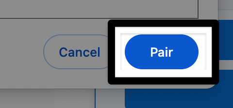 The same image as the one previous, with the Pair button at the bottom of the dialog box highlighted.