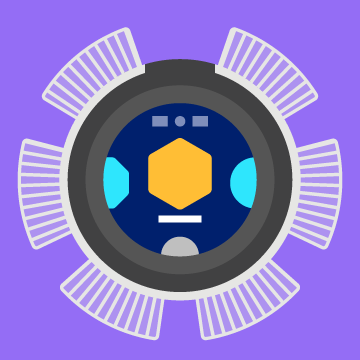 Un ícono de arriba hacia abajo del robot con ventiladores que emergen de la ubicación de los seis LED, en el sentido de las agujas del reloj en las posiciones 1, 3, 5, 7, 9 y 11 en punto.