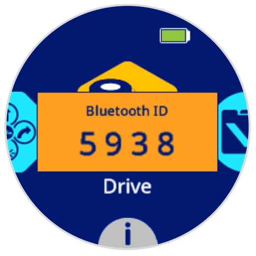 La pantalla del robot AIM se muestra con un mensaje que dice "Bluetooth ID 5938".
