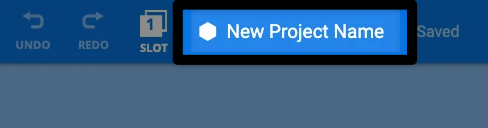 The center of the VEXcode AIM Toolbar with the project name dialog box highlighted. The name reads new Project Name.