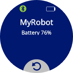 Nombre del robot y nivel de batería se muestran en la pantalla.