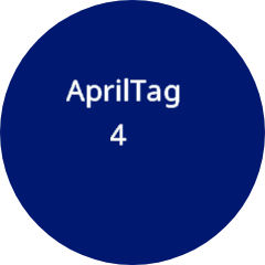 Un fondo circular azul oscuro muestra un texto blanco centrado en la imagen, que dice AprilTag en la primera línea y 4 en la segunda línea.