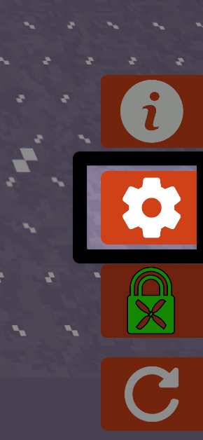Vertical toolbar with icons for information, settings, propeller lock, and reset, with the settings gear icon highlighted.