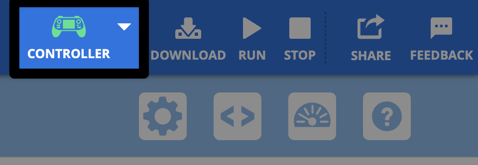 Ícono del controlador en la parte superior derecha de VEXcode con un cuadro alrededor.