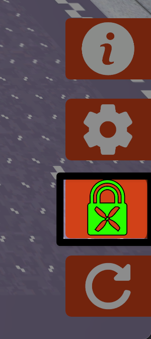 Vertical toolbar showing icons for information, settings, and a highlighted propeller lock icon displayed in green, indicating propellers are unlocked.