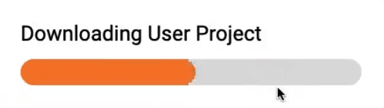 Una captura de pantalla de la barra de progreso que dice Descargando proyecto de usuario.