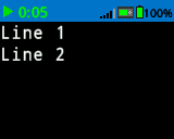 A screenshot of the EXP Brain showing the text "Line 1" printed above "Line 2".