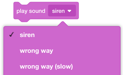 Imagen de la interfaz del bloque Reproducir Sonido para seleccionar efectos de sonido en el entorno de programación de EXP Brain.