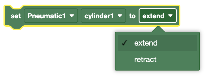 Diagrama que ilustra el bloque de cilindros neumáticos para extender o retraer un cilindro neumático en un sistema de control.