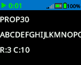 The Brain's screen printed numbers and letters with size PROP 30 font. It shows A through P. On the bottom of the screen, it says R:3 C:10.