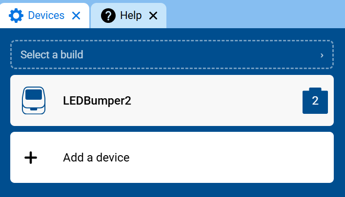 Screenshot of the Devices tab, showing LEDBumper2 in the list of devices.