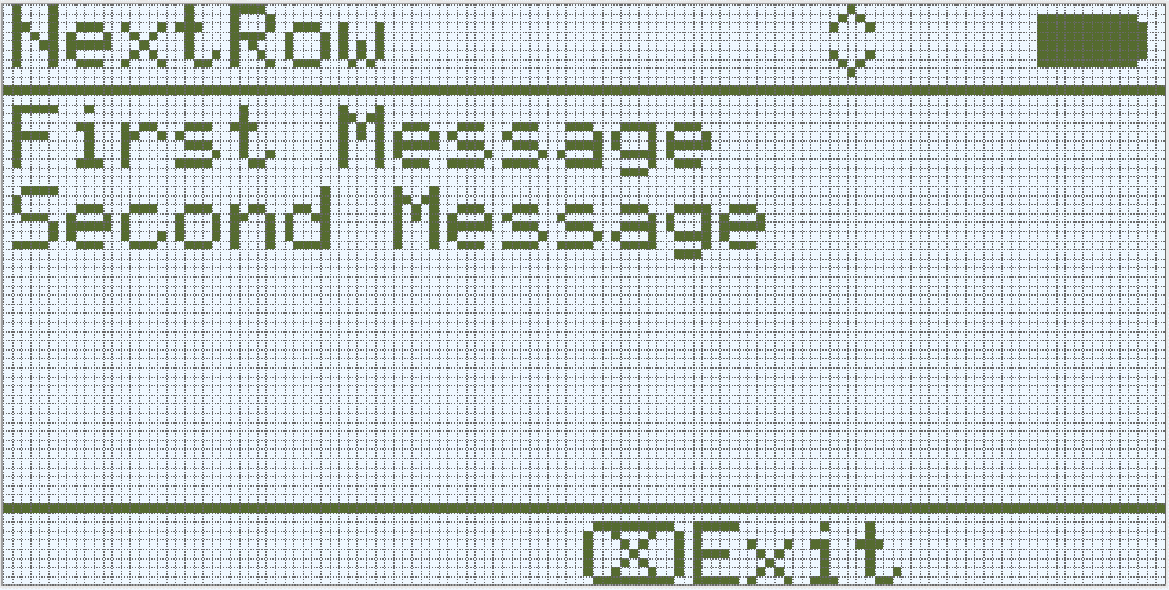 The IQ (1st gen) Brain screen displaying “First Message” and “Second Message,” displayed on separate lines.