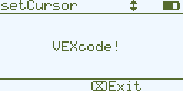 The IQ (1st gen) Brain screen displaying centered text reading “VEXcode!”.
