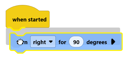 Screenshot of a turn for block being connected below a when started block.