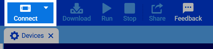 Screenshot of the Connect button at the top-right of VEXcode IQ (2nd gen).