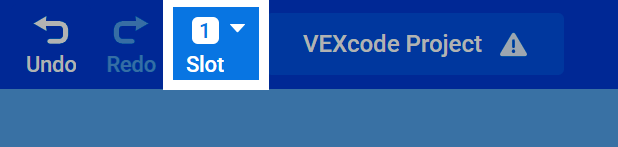Screenshot of the VEXcode IQ (2nd gen) toolbar with the Slot button highlighted.
