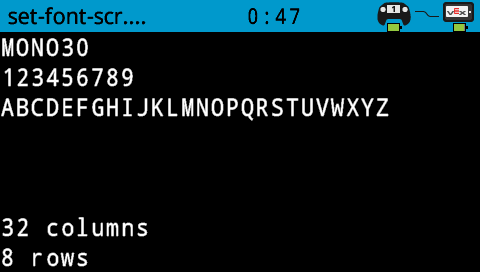 The robot screen printed numbers and letters with MONO 30 font. It shows A-K. On the bottom of the screen, it is 11 across and 6 rows.