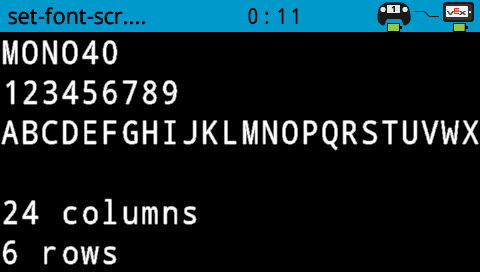 The robot screen printed numbers and letters with MONO 40 font. It shows A-K. On the bottom of the screen, it is 8 across and 5 rows.