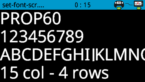 The robot screen printed numbers and letters with PROP 60 font. It shows 1-7. On the bottom of the screen, it is 7 across and 3 rows.