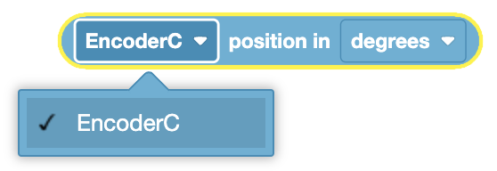 Dispositivo de posición del codificador de eje que muestra configuraciones para la posición y velocidad del motor en aplicaciones robóticas.