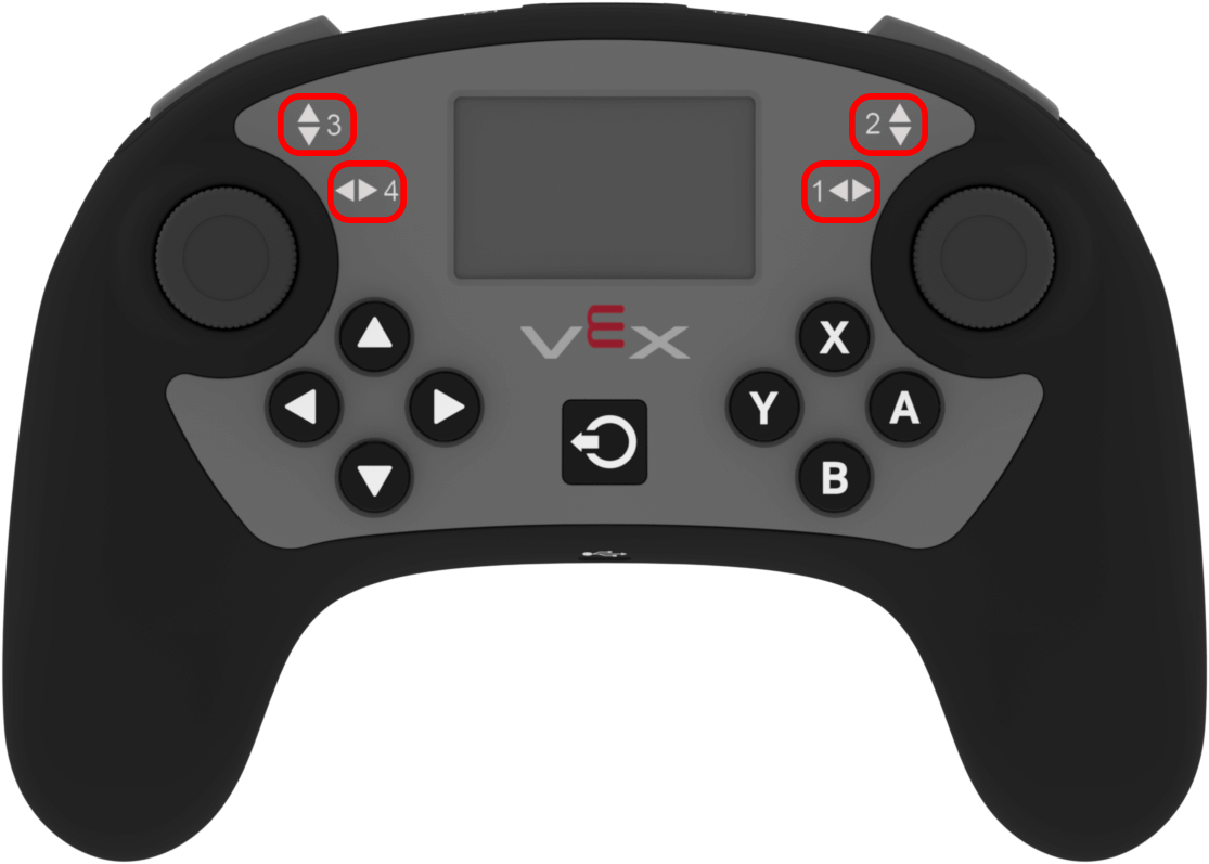 A VEX V5 Controller axis highlighted yellow.