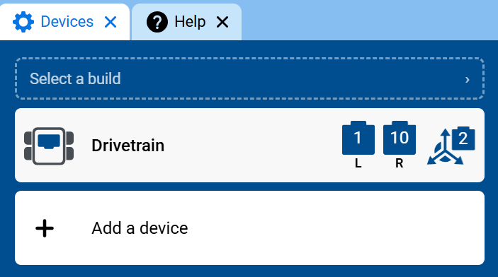 Screenshot of the Devices tab, showing Drivetrain in the list of devices.