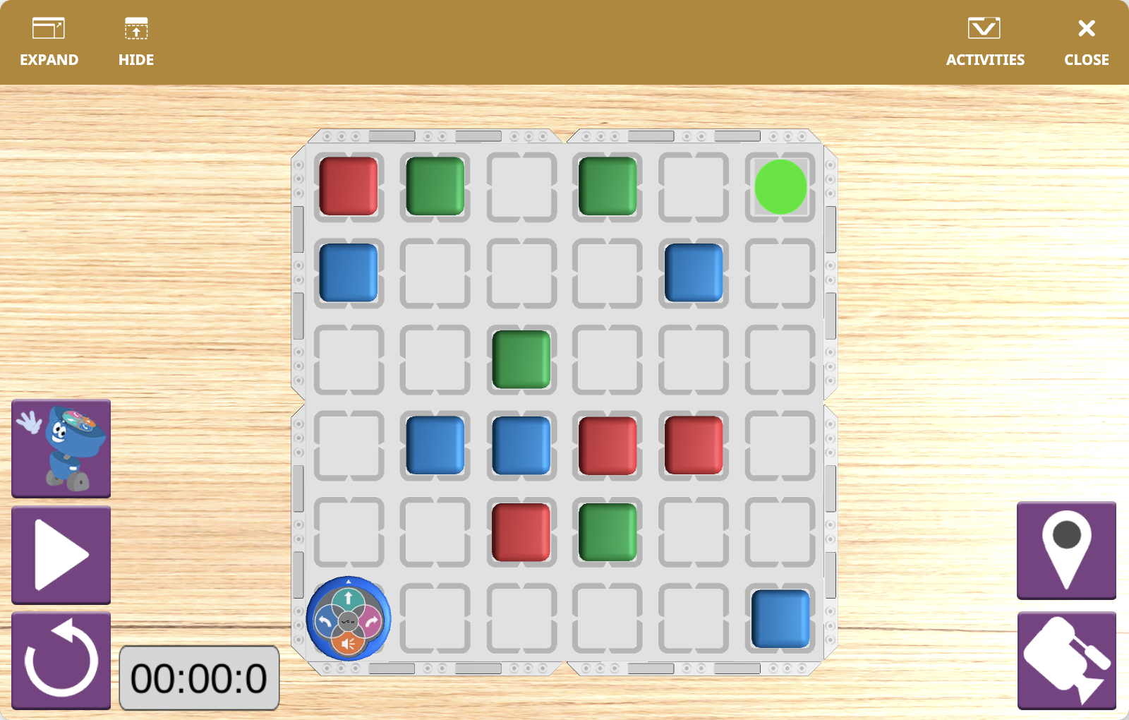 The VEXcode VR Playground window showing the 123 Playspace Playground. It shows the VR Robot navigating around all the blocks in the field to the goal.
