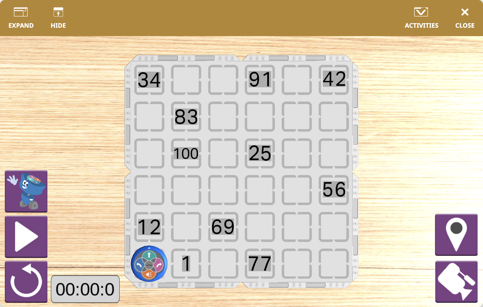 The VEXcode VR Playground window showing the 123 Playspace Playground. It shows the VR Robot navigating using numbers marked on the field.