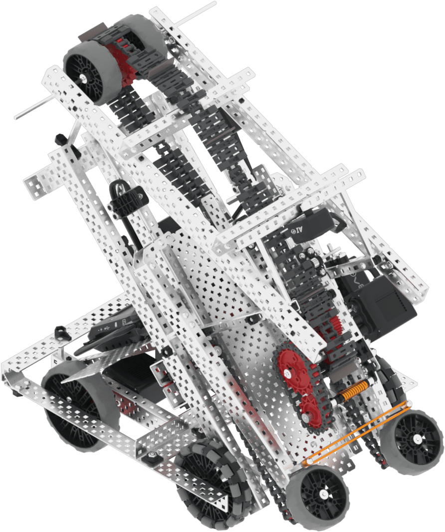 The VEXcode VR Robot window showing the Dex Robot. It shows the robot collecting, lifting, and sorting Blocks with an intake and conveyor.