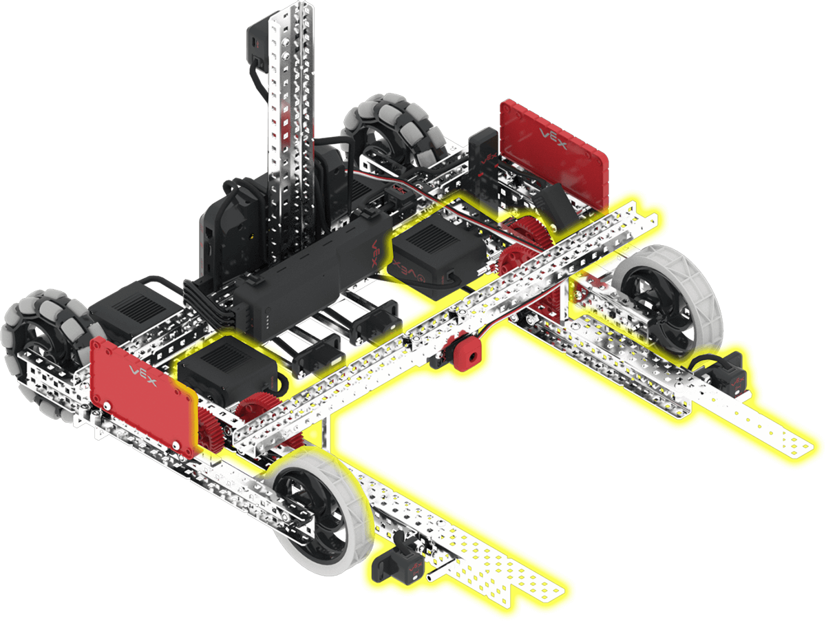 Grupo de motor de horquilla para robot Moby, que muestra el mecanismo para subir y bajar las horquillas para transportar anillos y objetivos móviles.