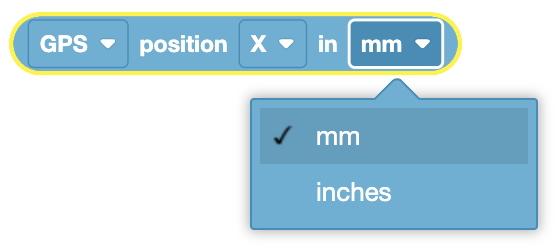 Image of a GPS position unit used in VEXcode VR for reporting robot's positional offset and heading.