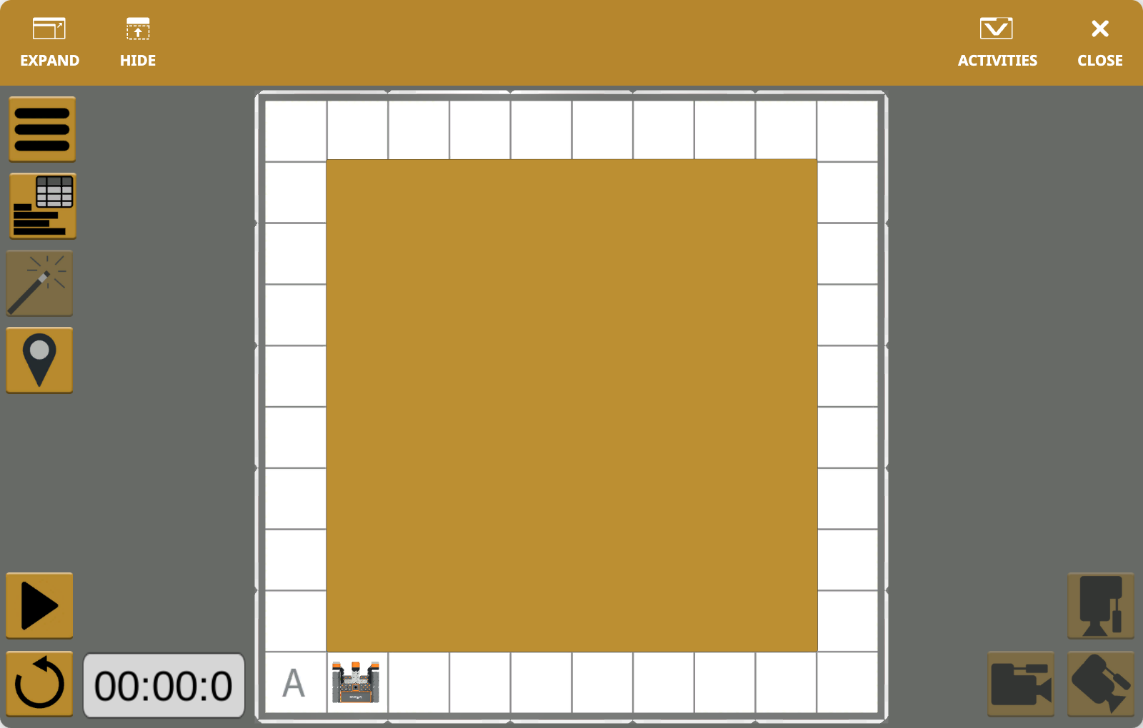 The VEXcode VR Playground window showing the Hidden Pixel Art Playground. It shows the VR Robot using the Eye Sensor and 2D Lists to reveal hidden artwork one pixel at a time.