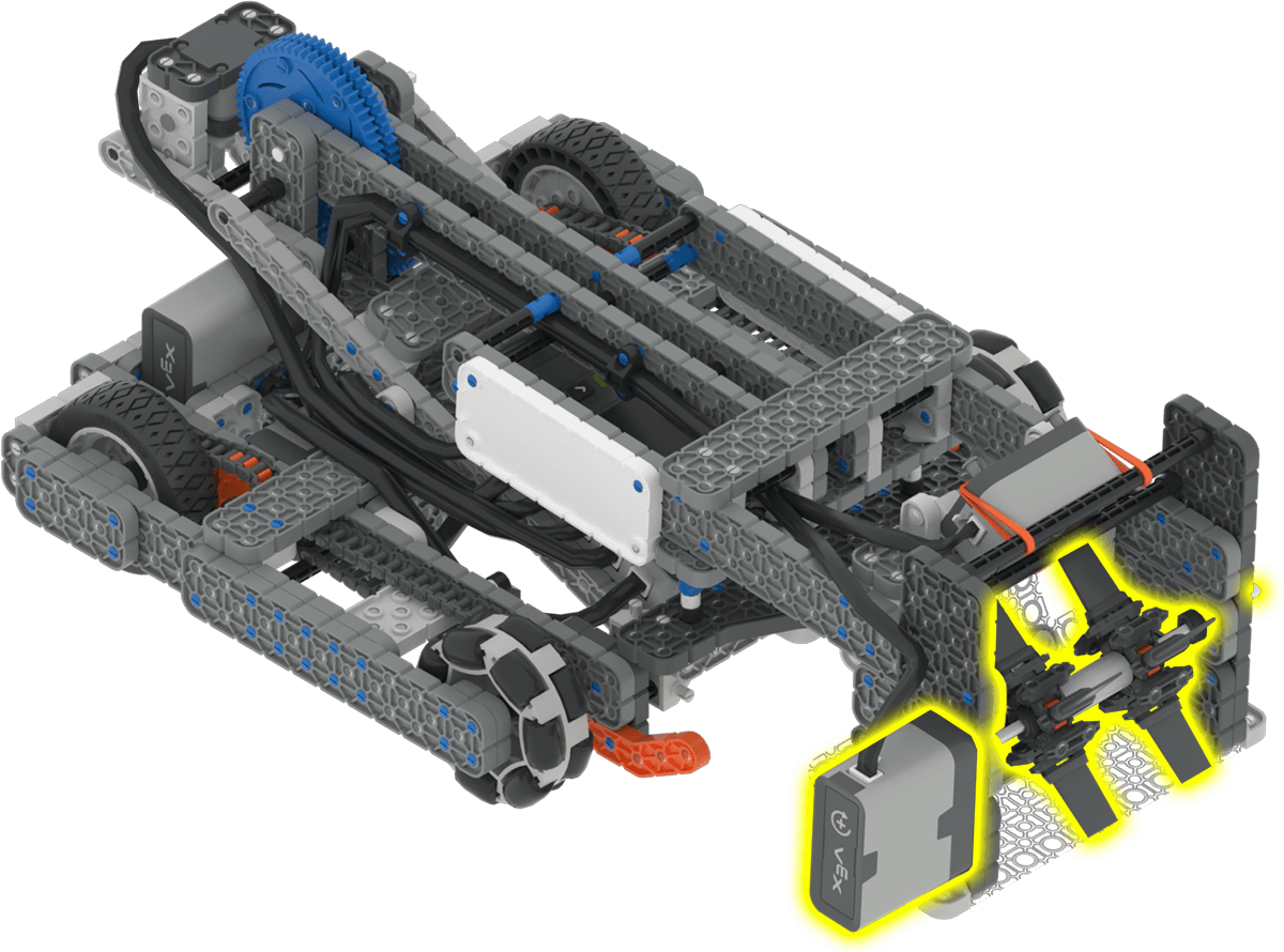 The Hero bot, Flop, with its intake motor highlighted in yellow.
