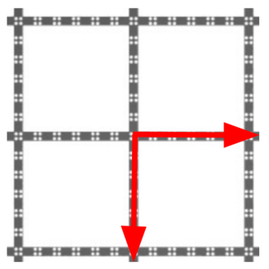 Diagrama del diseño del campo de juego de relevos rápidos de habilidades virtuales VIQRC con elementos de juego y configuraciones iniciales.