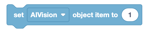La imagen muestra un bloque de codificación que establece el elemento de objeto del sistema AI Vision en 1.