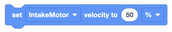 Establezca el bloque de velocidad del motor en VEXcode VR para controlar la velocidad del motor en la programación del robot.