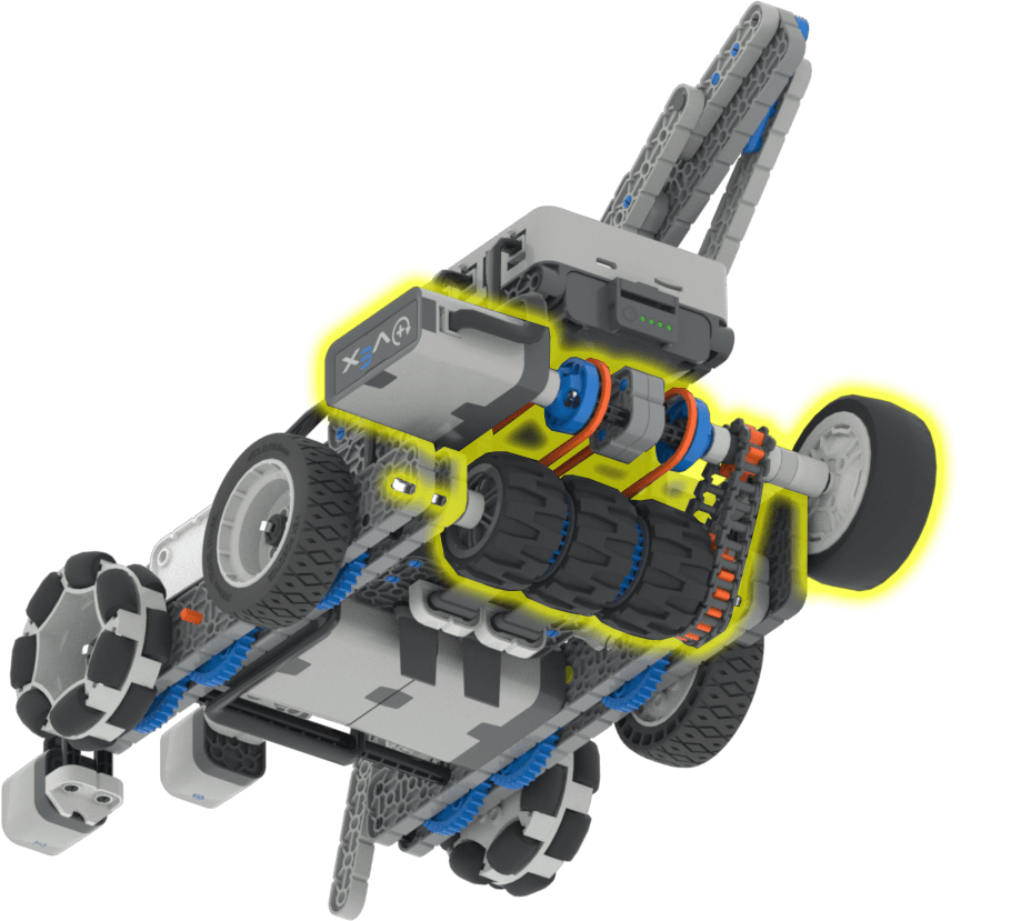 Motor de admisión de VEX IQ Hero Bot Snapshot, parte del sistema del robot para recolectar y puntuar discos.