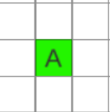 A 3 by 3 grid showing a green square with the letter A in the center.