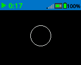 The Brain's screen shows a circle with a thin white border drawn in the center.