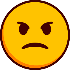 Syvästi kulmat kurtussa oleva emoji, jonka silmät tuijottavat.