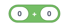 A green, rounded block from a visual programming interface, featuring two input fields with the number '0' in each, separated by a plus sign ('+') in the center. This block represents an addition operation where two values are summed.
