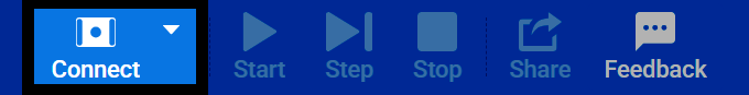 Screenshot of the VEXcode GO toolbar, with the Connect button highlighted.