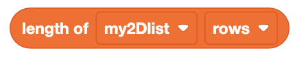 A rounded, orange coding block labeled 'length of my2Dlist rows.'"