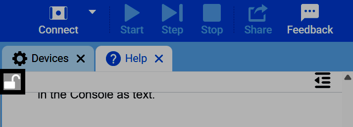 Screenshot of the Help tab with the lock icon highlighted, above the print block's Help entry.