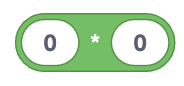 A green, rounded block from a visual programming interface, featuring two input fields with the number '0' in each, separated by an asterisk ('*') in the center. This block represents a multiplication operation where two values are multiplied together.