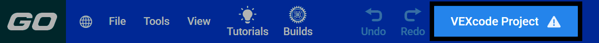 Screenshot of the VEXcode GO toolbar, with the project name highlighted.