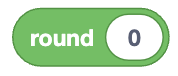 A green, rounded block from a visual coding interface labeled 'round.' The block contains an input field on the right side with the number '0.' This block is used to round the value entered in the input field to the nearest integer.
