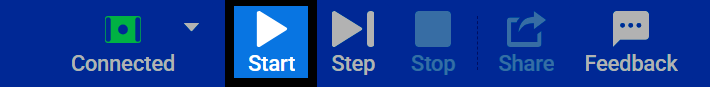 Screenshot of the VEXcode GO toolbar, with the Start button highlighted.