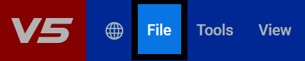 Tangkapan layar toolbar VEXcode, dengan menu File disorot.